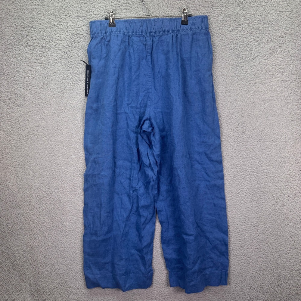 Tahari Pants Womens L Blue 100% Linen Wide Leg Cropped Beachy Resort Vacation - Picture 2 of 13